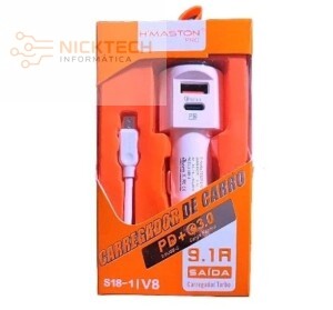 CARREGADOR VEICULAR H'MASTON 9.1A USB 3.0 V8 USB/TIPO C S18-1
