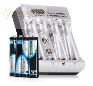 CARREGADOR DE PILHA AA/AAAA/9V KNUP KP-511BB