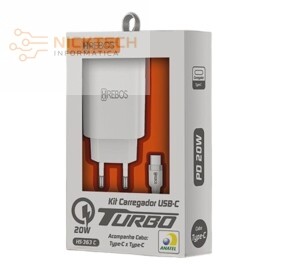 KIT CARREGADOR TURBO PD 20W TIPO C PARA TIPO C HS-363C R(#)