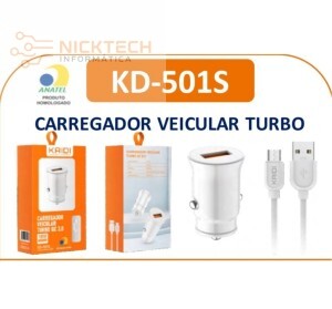 CARREGADOR VEICULAR TURBO V8 USB 3.0 18W KAIDI KD-501S