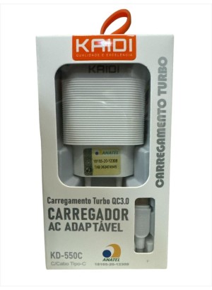 CARREGADOR TURBO KAIDI QC3.0 TIPO C KD-550C (R#)